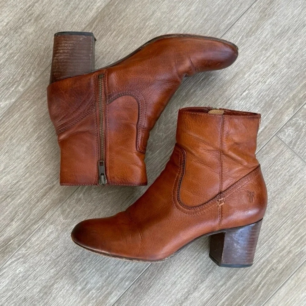 Frye Brown Leather Stella Ankle Boots Size 7.5 - Picture 3 of 10